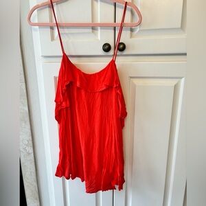 Intimately Free People Spaghetti Strap Top Blouse-Orange/Coral-Ruffle Sides- M
